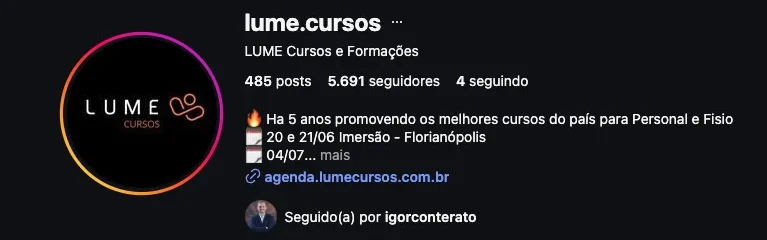 Perfil da Lume Cursos no Instagram